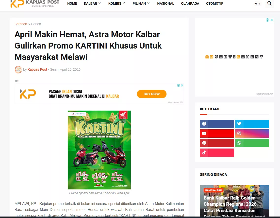 April Makin Hemat, Astra Motor Kalbar Gulirkan Promo KARTINI Khusus Untuk Masyarakat Melawi