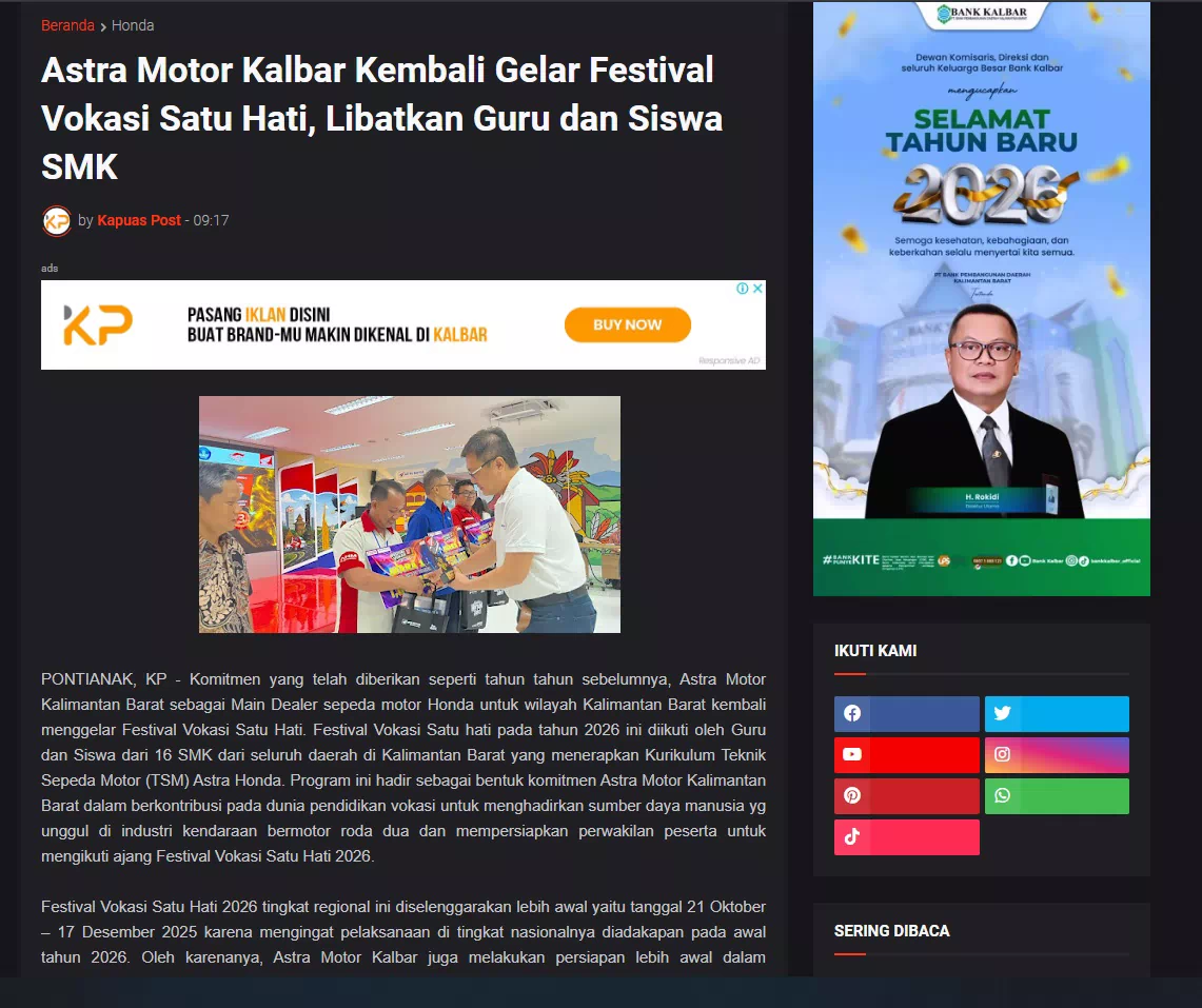 Astra Motor Kalbar Kembali Gelar Festival Vokasi Satu Hati, Libatkan Guru dan Siswa SMK