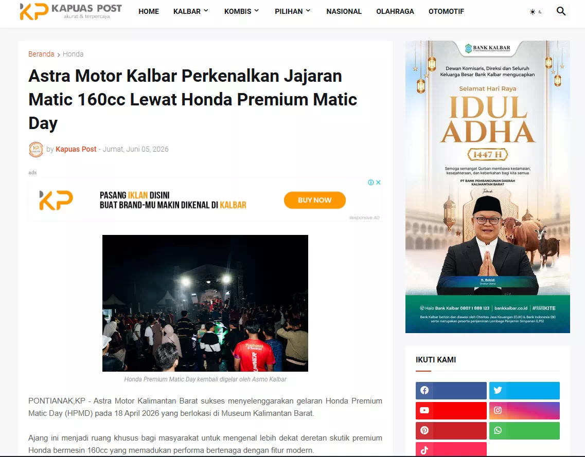 Astra Motor Kalbar Perkenalkan Jajaran Matic 160cc Lewat Honda Premium Matic Day