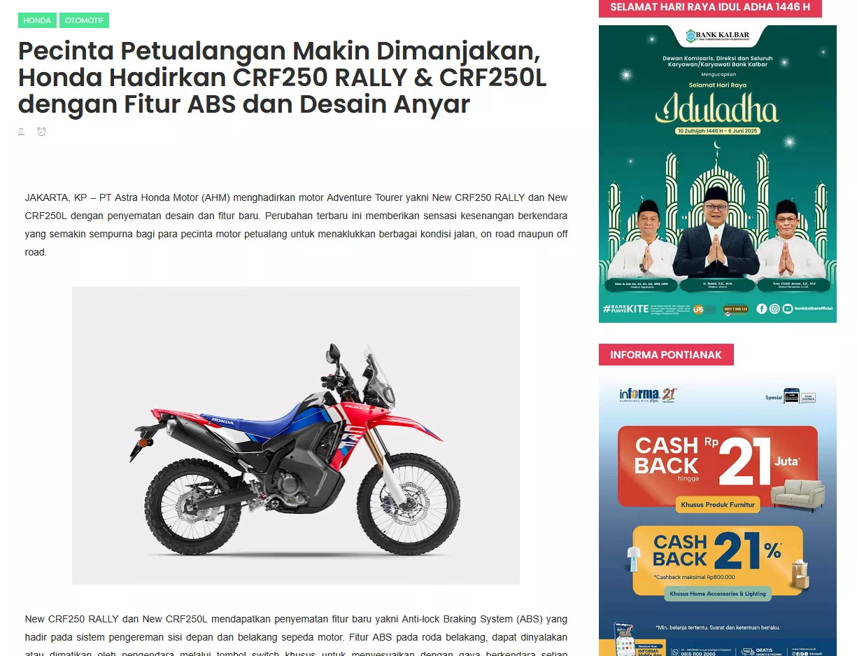 Pecinta Petualangan Makin Dimanjakan, Honda Hadirkan CRF250 RALLY &amp; CRF250L dengan Fitur ABS dan Desain Anyar