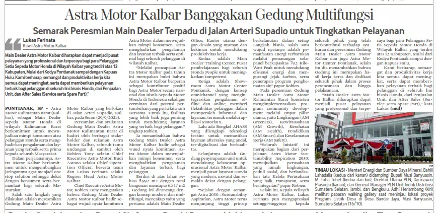 Astra Motor Kalbar Banggakan Gedung Multifungsi, Semarak Peresmian Main Dealer Terpadu di Jalan Arteri Supadio untuk Tingkatkan Pelayanan