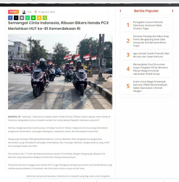 Semangat Cinta Indonesia, Ribuan Bikers Honda PCX Meriahkan HUT ke-81 Kemerdekaan RI