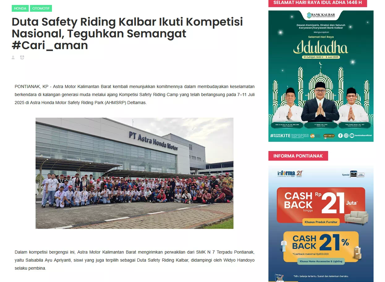 Duta Safety Riding Kalbar Ikuti Kompetisi Nasional, Teguhkan Semangat #Cari_aman