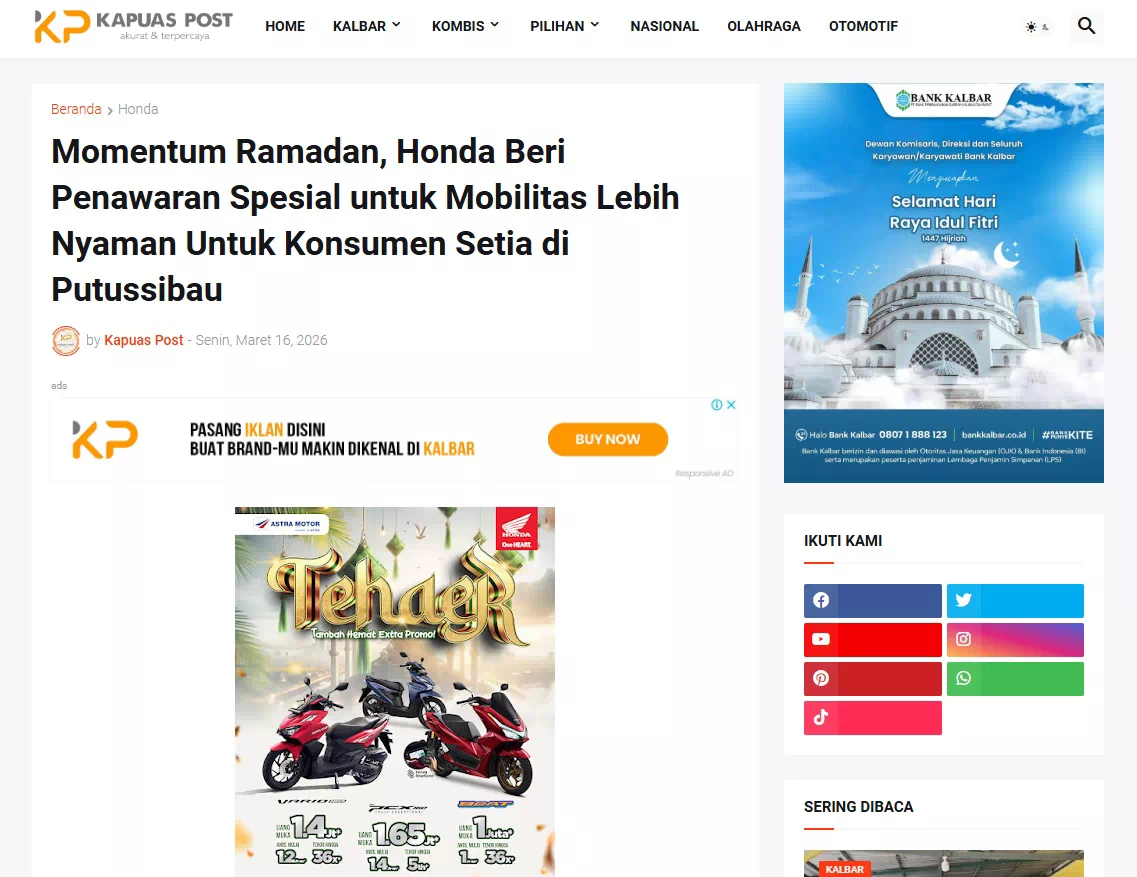 Momentum Ramadan, Honda Beri Penawaran Spesial untuk Mobilitas Lebih Nyaman Untuk Konsumen Setia di Putussibau