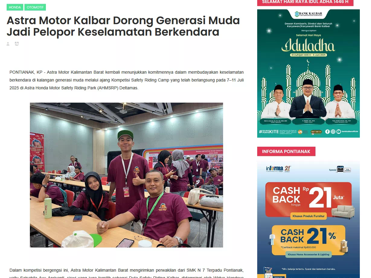 Astra Motor Kalbar Dorong Generasi Muda Jadi Pelopor Keselamatan Berkendara