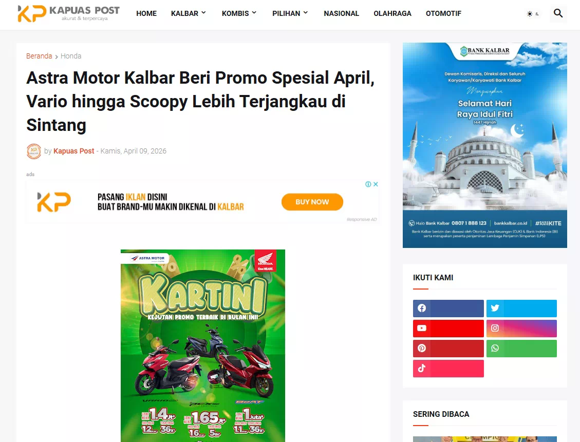 Astra Motor Kalbar Beri Promo Spesial April, Vario hingga Scoopy Lebih Terjangkau di Sintang
