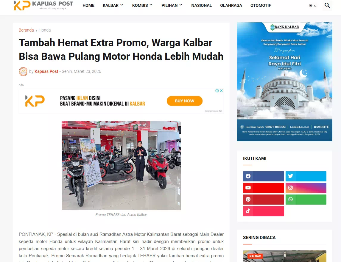 Tambah Hemat Extra Promo, Warga Kalbar Bisa Bawa Pulang Motor Honda Lebih Mudah
