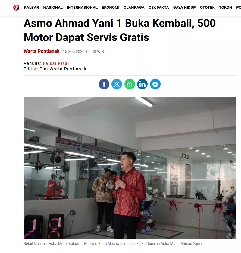 Asmo Ahmad Yani 1 Buka Kembali, 500 Motor Dapat Servis Gratis
