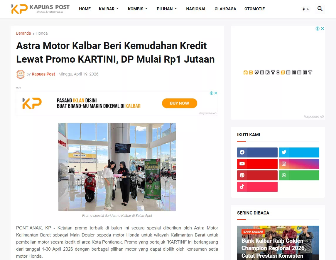 Astra Motor Kalbar Beri Kemudahan Kredit Lewat Promo KARTINI, DP Mulai Rp1 Jutaan