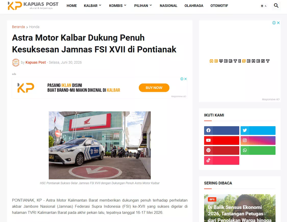 Astra Motor Kalbar Dukung Penuh Kesuksesan Jamnas FSI XVII di Pontianak