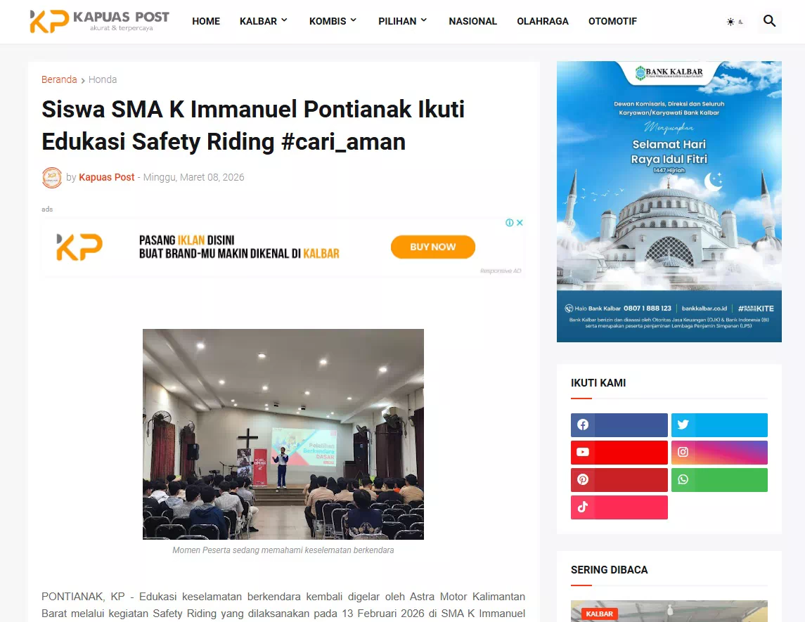 Siswa SMA K Immanuel Pontianak Ikuti Edukasi Safety Riding #cari_aman