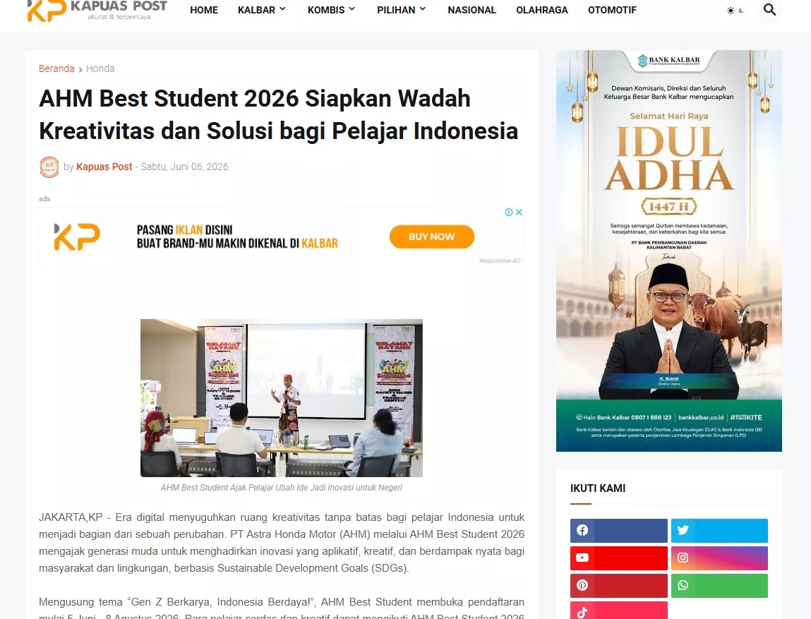 AHM Best Student 2026 Siapkan Wadah Kreativitas dan Solusi bagi Pelajar Indonesia