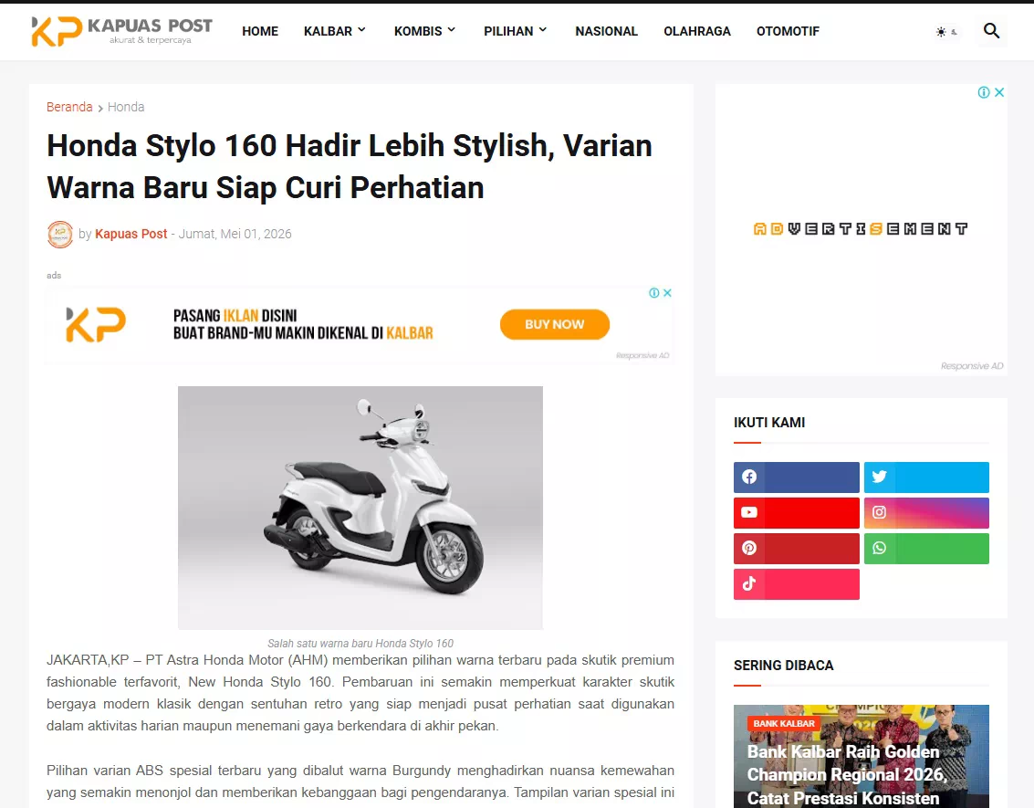 Honda Stylo 160 Hadir Lebih Stylish, Varian Warna Baru Siap Curi Perhatian