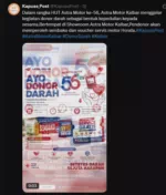 Dalam rangka HUT Astra Motor ke-56, Astra Motor Kalbar menggelar kegiatan donor darah