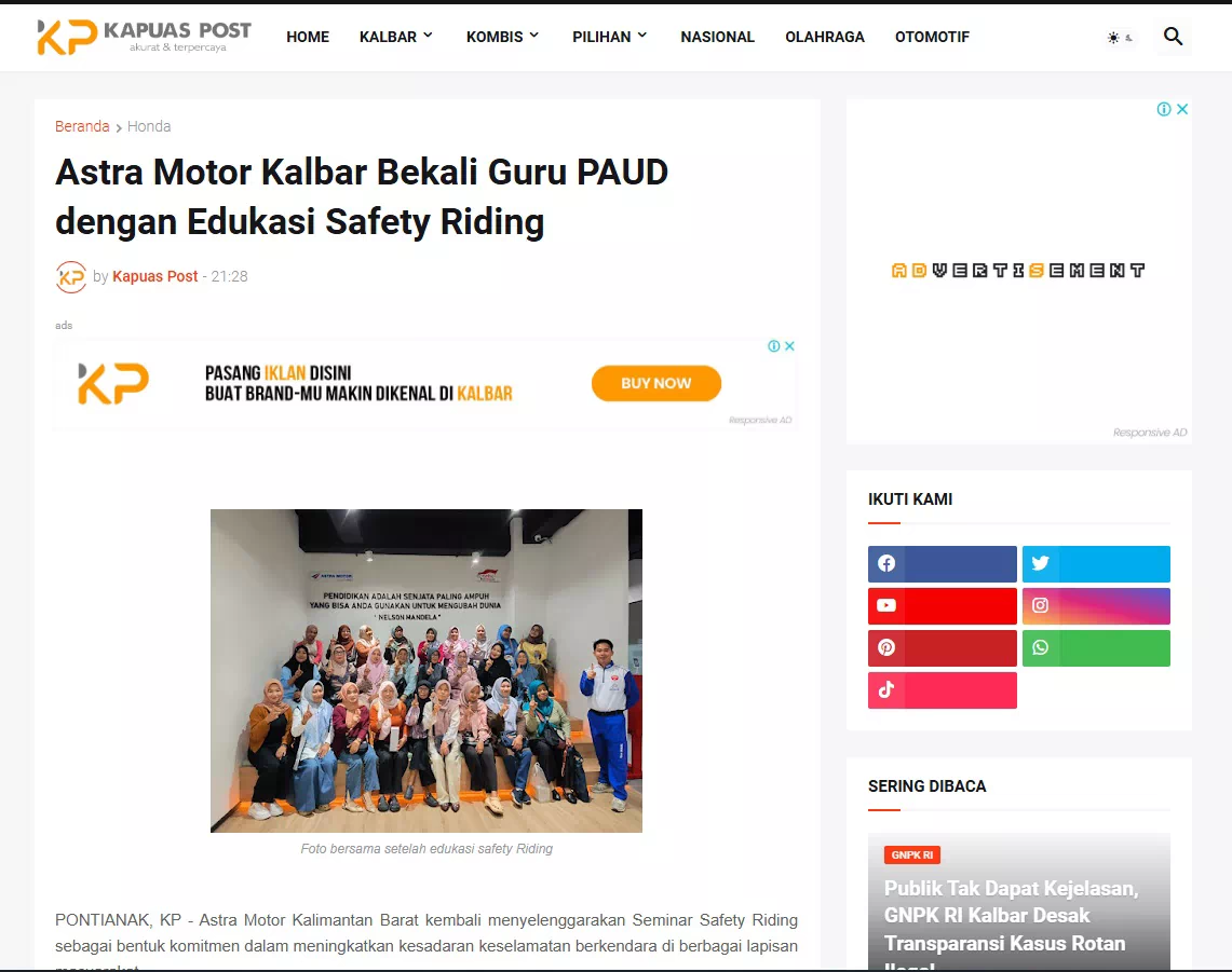 Astra Motor Kalbar Bekali Guru PAUD dengan Edukasi Safety Riding