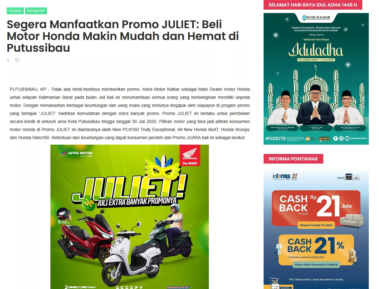 Segera Manfaatkan Promo JULIET: Beli Motor Honda Makin Mudah dan Hemat di Putussibau