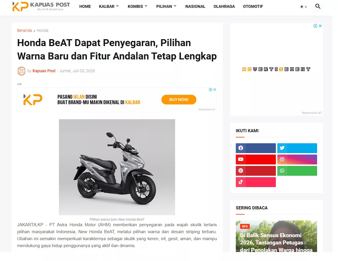 Honda BeAT Dapat Penyegaran, Pilihan Warna Baru dan Fitur Andalan Tetap Lengkap
