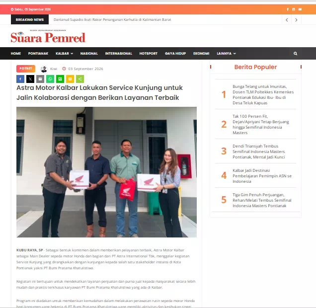 Astra Motor Kalbar Lakukan Service Kunjung untuk Jalin Kolaborasi dengan Berikan Layanan Terbaik
