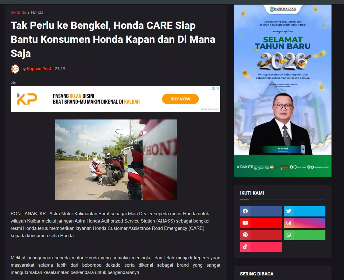 Tak Perlu ke Bengkel, Honda CARE Siap Bantu Konsumen Honda Kapan dan Di Mana Saja