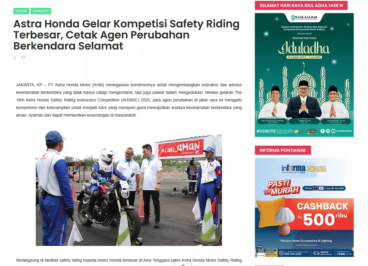 Astra Honda Gelar Kompetisi Safety Riding Terbesar, Cetak Agen Perubahan Berkendara Selamat