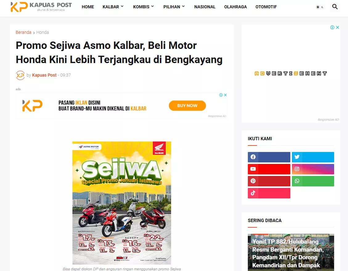 Promo Sejiwa Asmo Kalbar, Beli Motor Honda Kini Lebih Terjangkau di Bengkayang