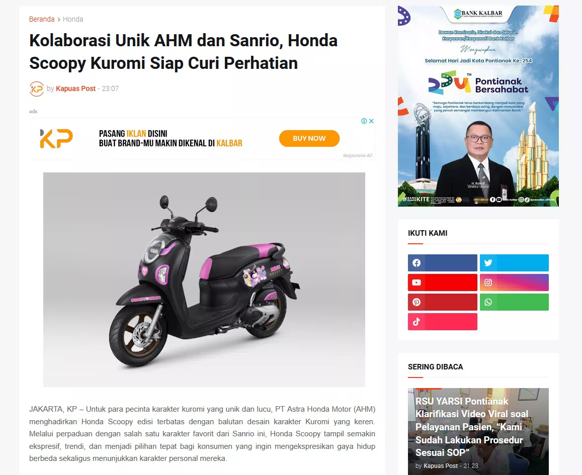 Kolaborasi Unik AHM dan Sanrio, Honda Scoopy Kuromi Siap Curi Perhatian
