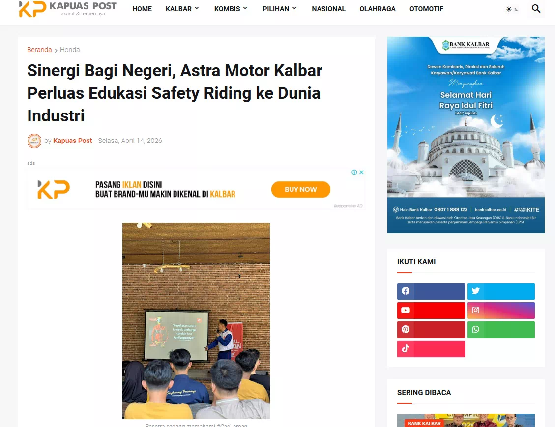 Sinergi Bagi Negeri, Astra Motor Kalbar Perluas Edukasi Safety Riding ke Dunia Industri