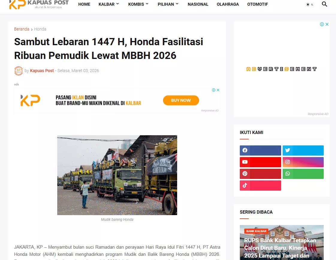 Sambut Lebaran 1447 H, Honda Fasilitasi Ribuan Pemudik Lewat MBBH 2026