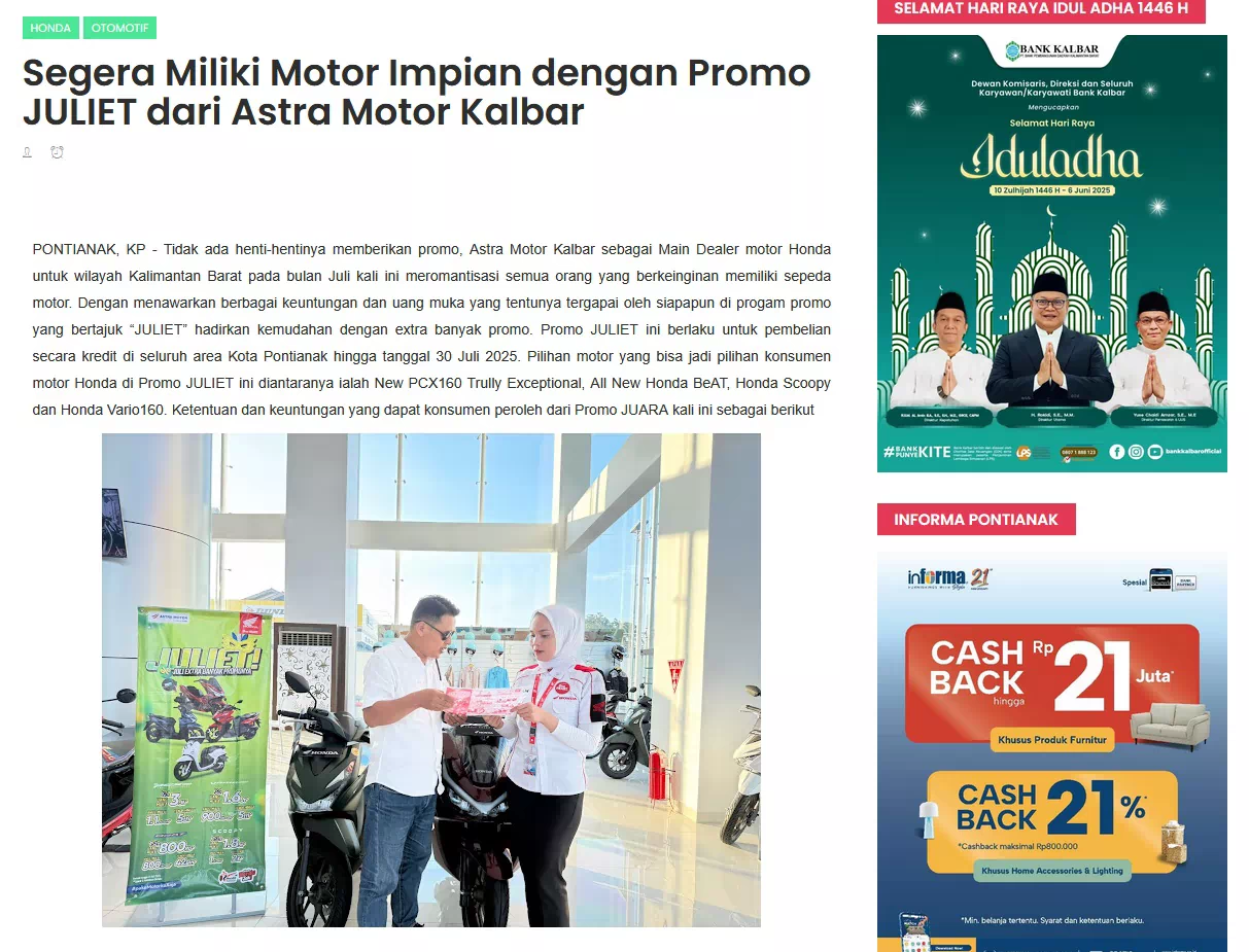 Segera Miliki Motor Impian dengan Promo JULIET dari Astra Motor Kalbar