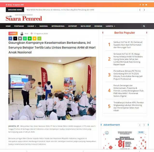 Gaungkan Kampanye Keselamatan Berkendara, Ini Serunya Belajar Tertib Lalu Lintas Bersama AHM di Hari Anak Nasional