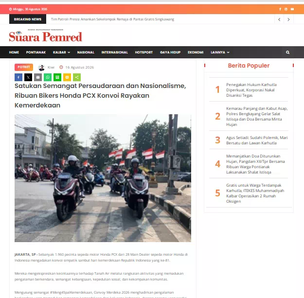 Satukan Semangat Persaudaraan dan Nasionalisme, Ribuan Bikers Honda PCX Konvoi Rayakan Kemerdekaan