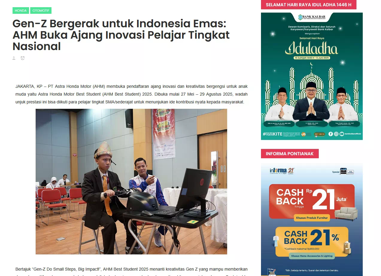 Gen-Z Bergerak untuk Indonesia Emas: AHM Buka Ajang Inovasi Pelajar Tingkat Nasional