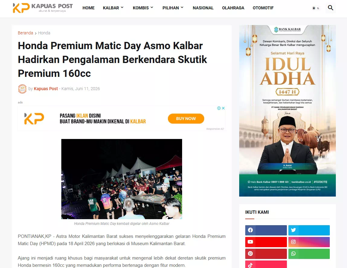 Honda Premium Matic Day Asmo Kalbar Hadirkan Pengalaman Berkendara Skutik Premium 160cc