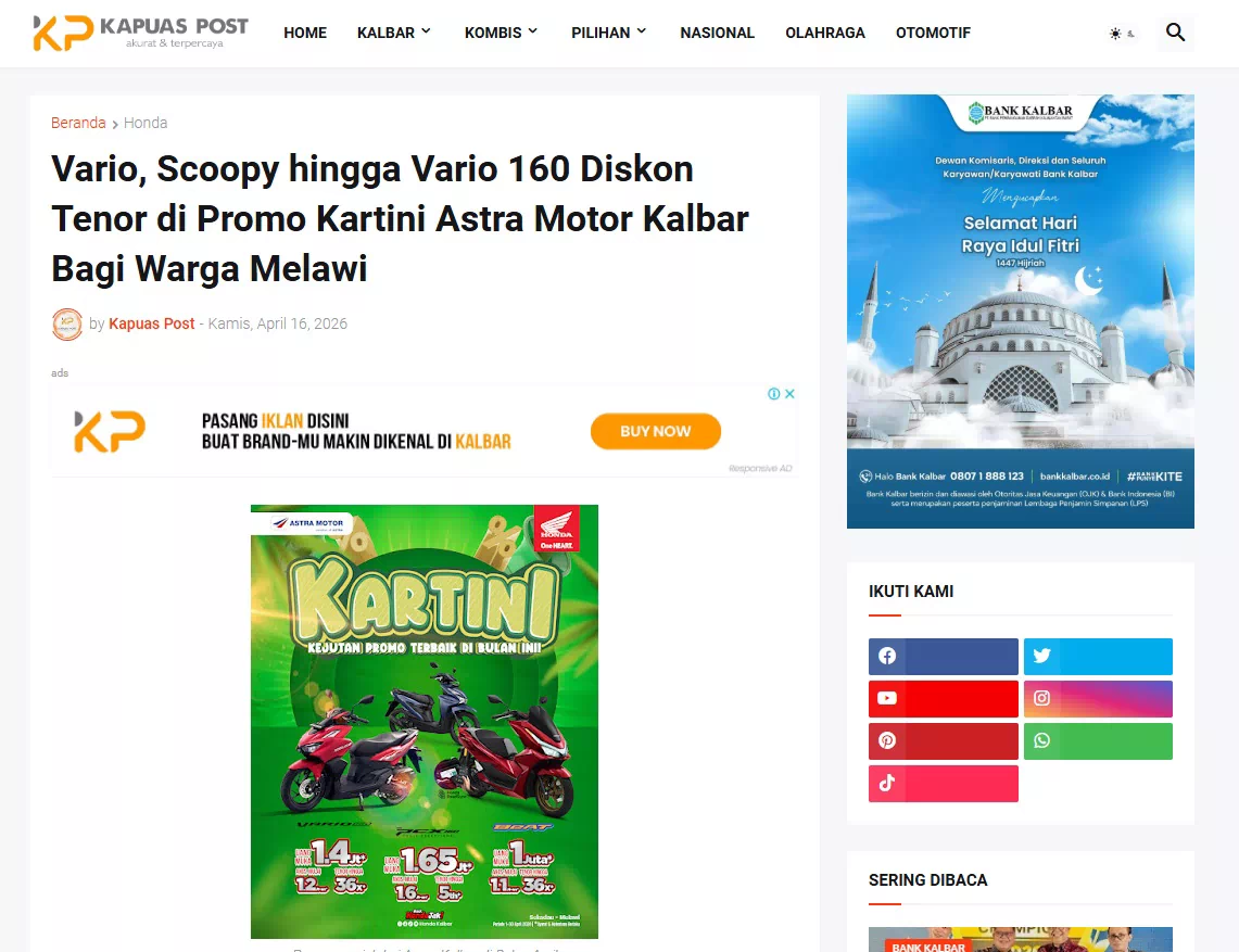Vario, Scoopy hingga Vario 160 Diskon Tenor di Promo Kartini Astra Motor Kalbar Bagi Warga Melawi