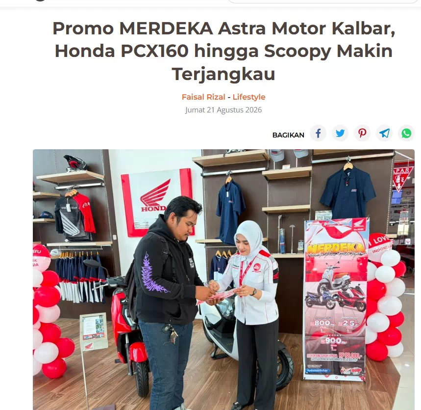 Promo MERDEKA Astra Motor Kalbar, Honda PCX160 hingga Scoopy Makin Terjangkau