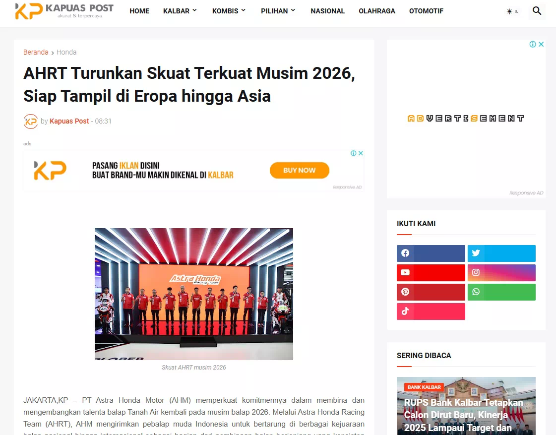 AHRT Turunkan Skuat Terkuat Musim 2026, Siap Tampil di Eropa hingga Asia