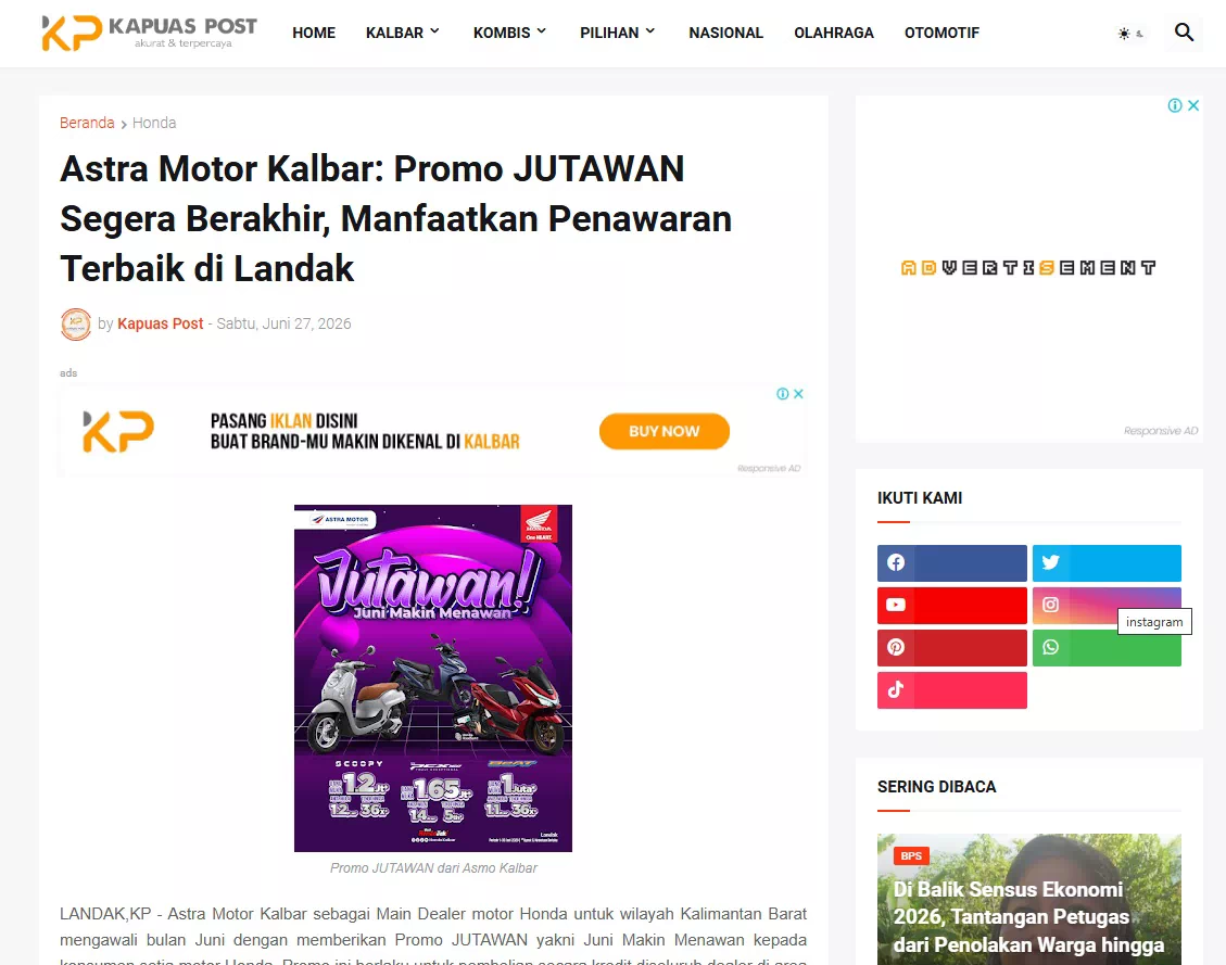 Astra Motor Kalbar: Promo JUTAWAN Segera Berakhir, Manfaatkan Penawaran Terbaik di Landak