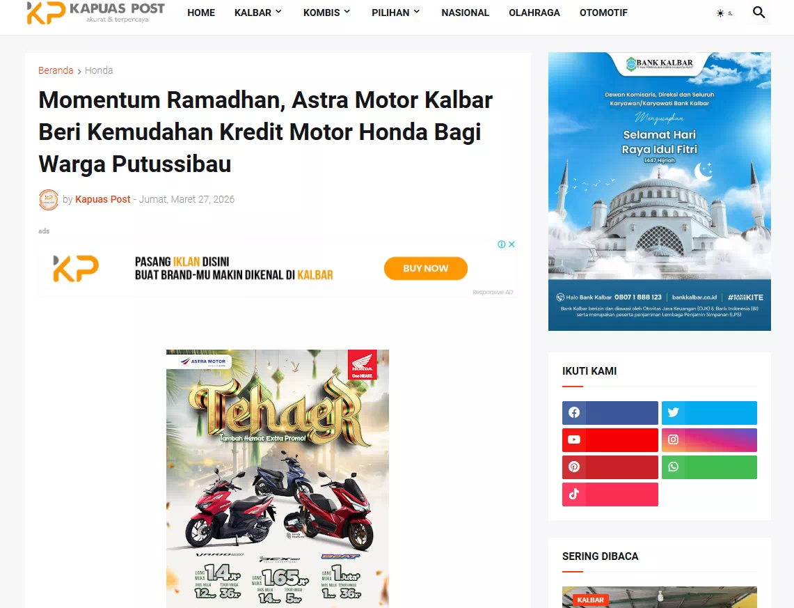 Momentum Ramadhan, Astra Motor Kalbar Beri Kemudahan Kredit Motor Honda Bagi Warga Putussibau