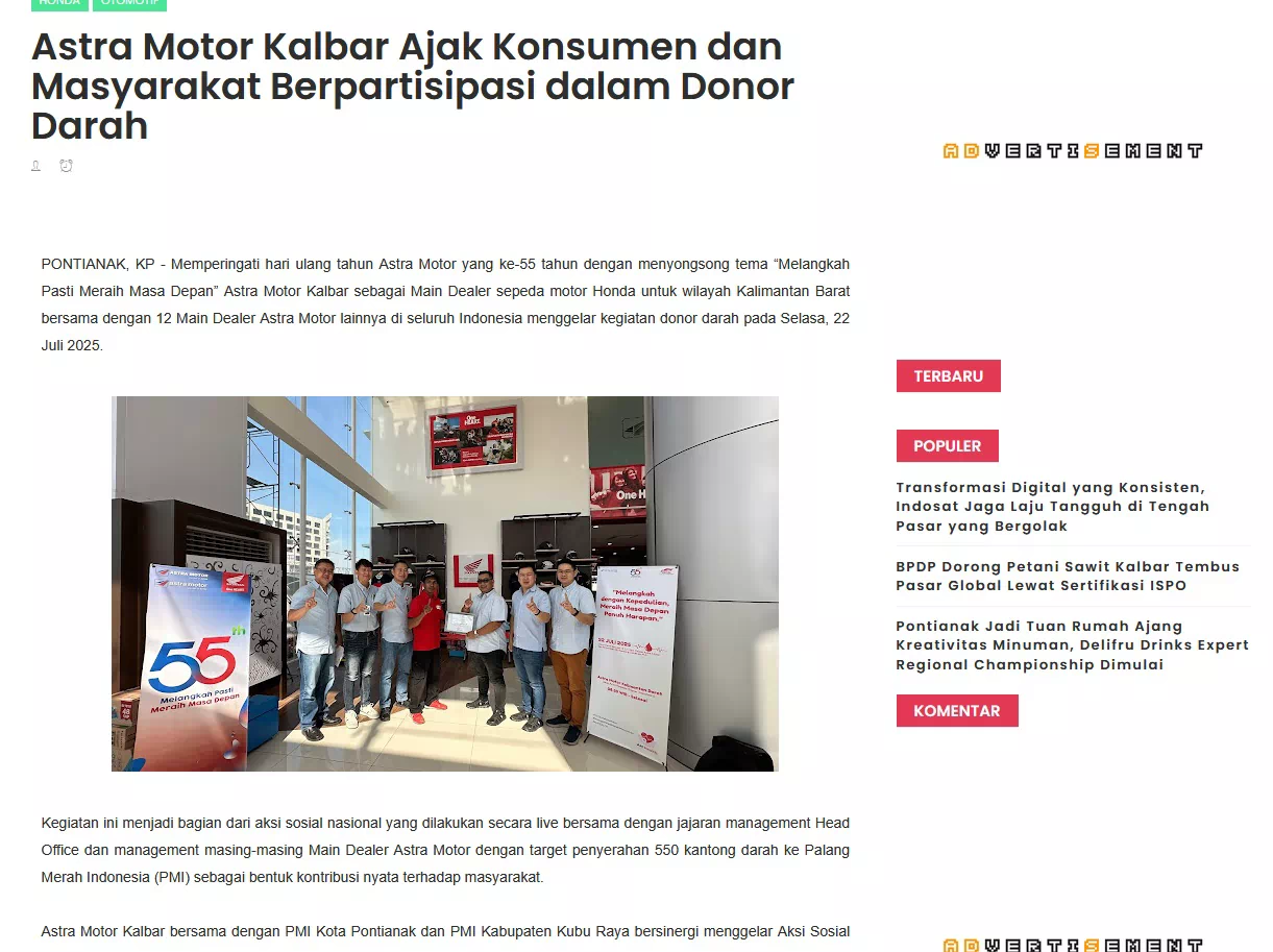 Astra Motor Kalbar Ajak Konsumen dan Masyarakat Berpartisipasi dalam Donor Darah