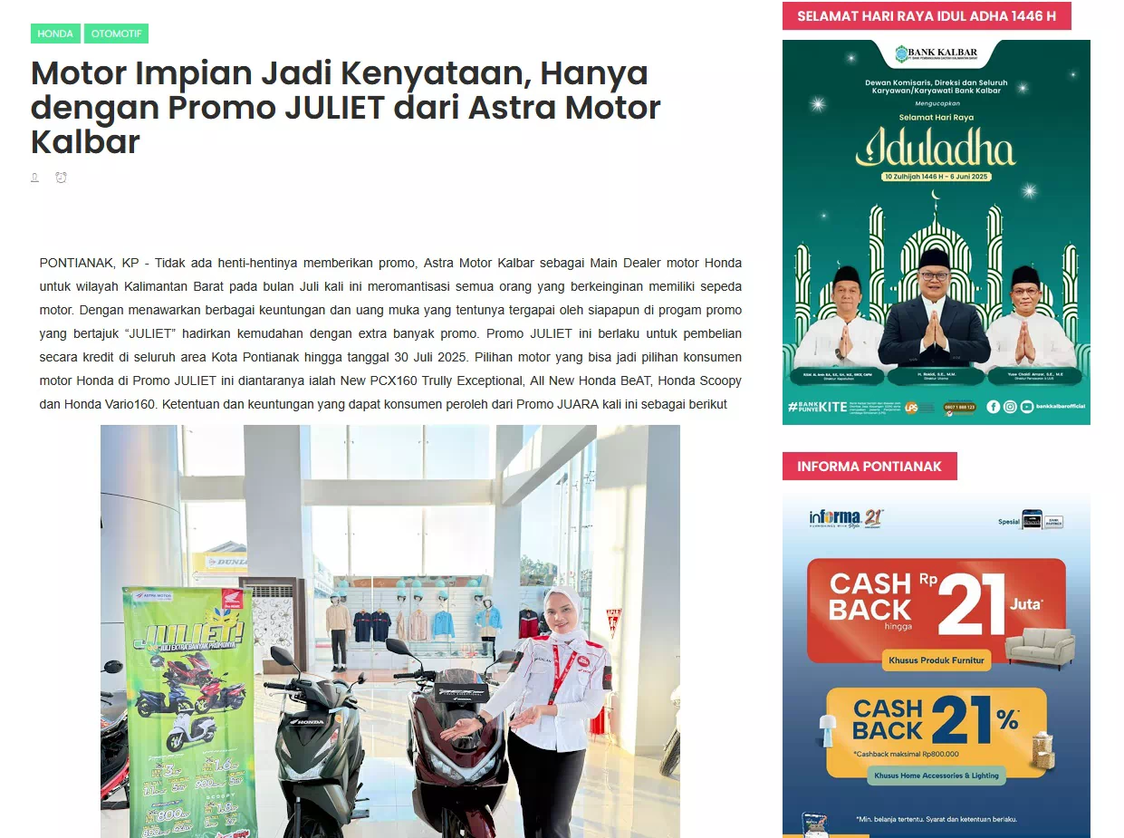Motor Impian Jadi Kenyataan, Hanya dengan Promo JULIET dari Astra Motor Kalbar