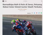 Ramadhipa Raih 9 Poin di Jerez, Peluang Rebut Gelar Moto3 Junior Masih Terbuka