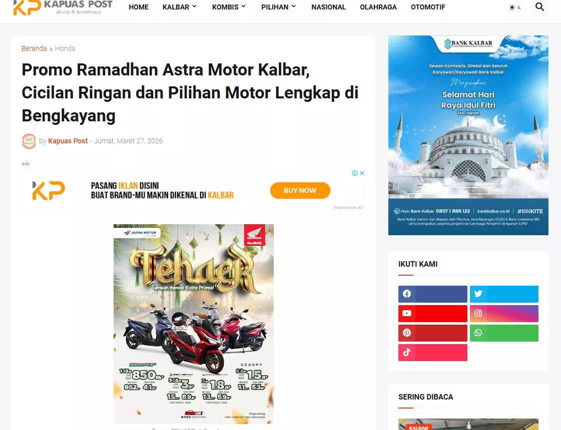 Promo Ramadhan Astra Motor Kalbar, Cicilan Ringan dan Pilihan Motor Lengkap di Bengkayang