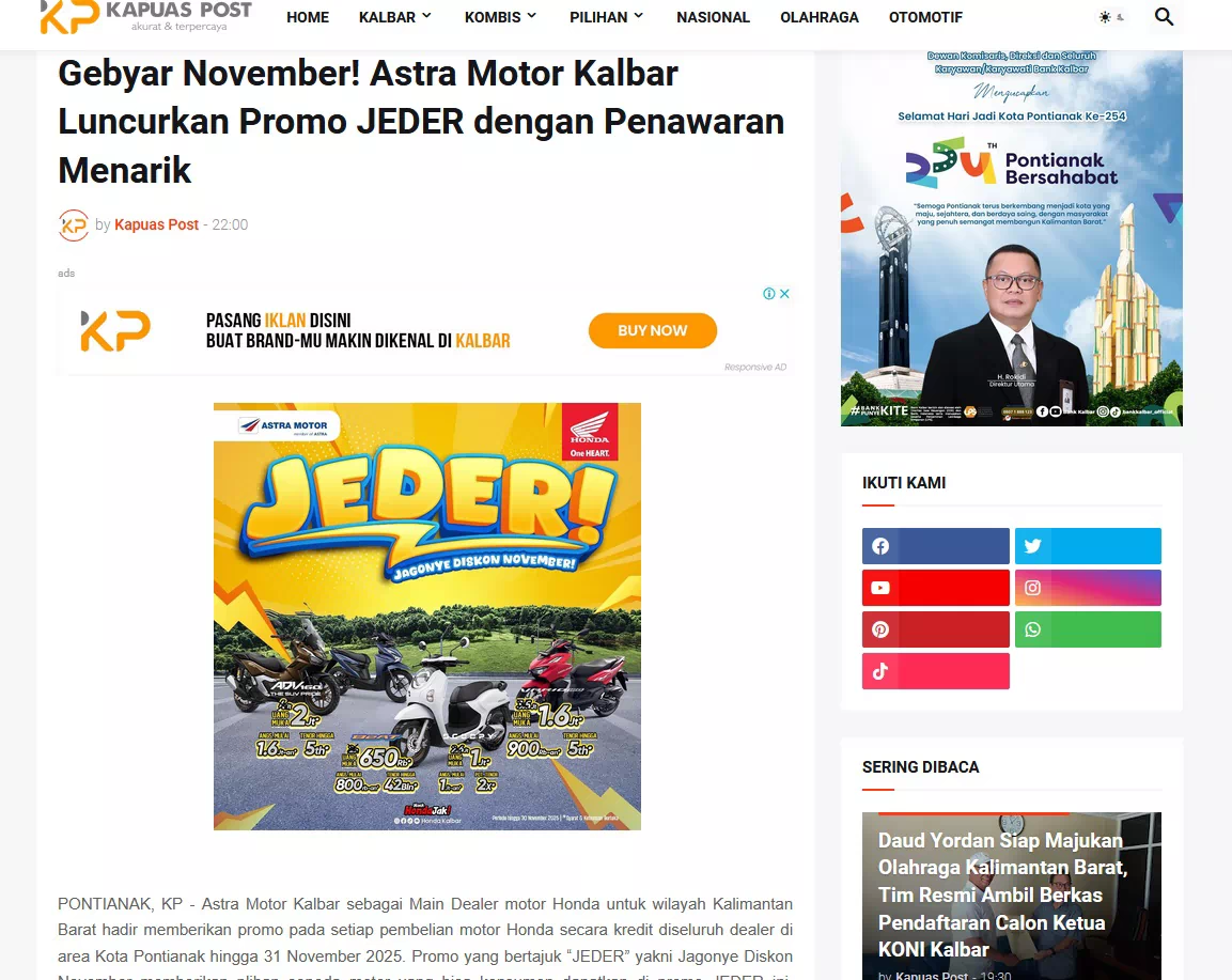 Gebyar November! Astra Motor Kalbar Luncurkan Promo JEDER dengan Penawaran Menarik