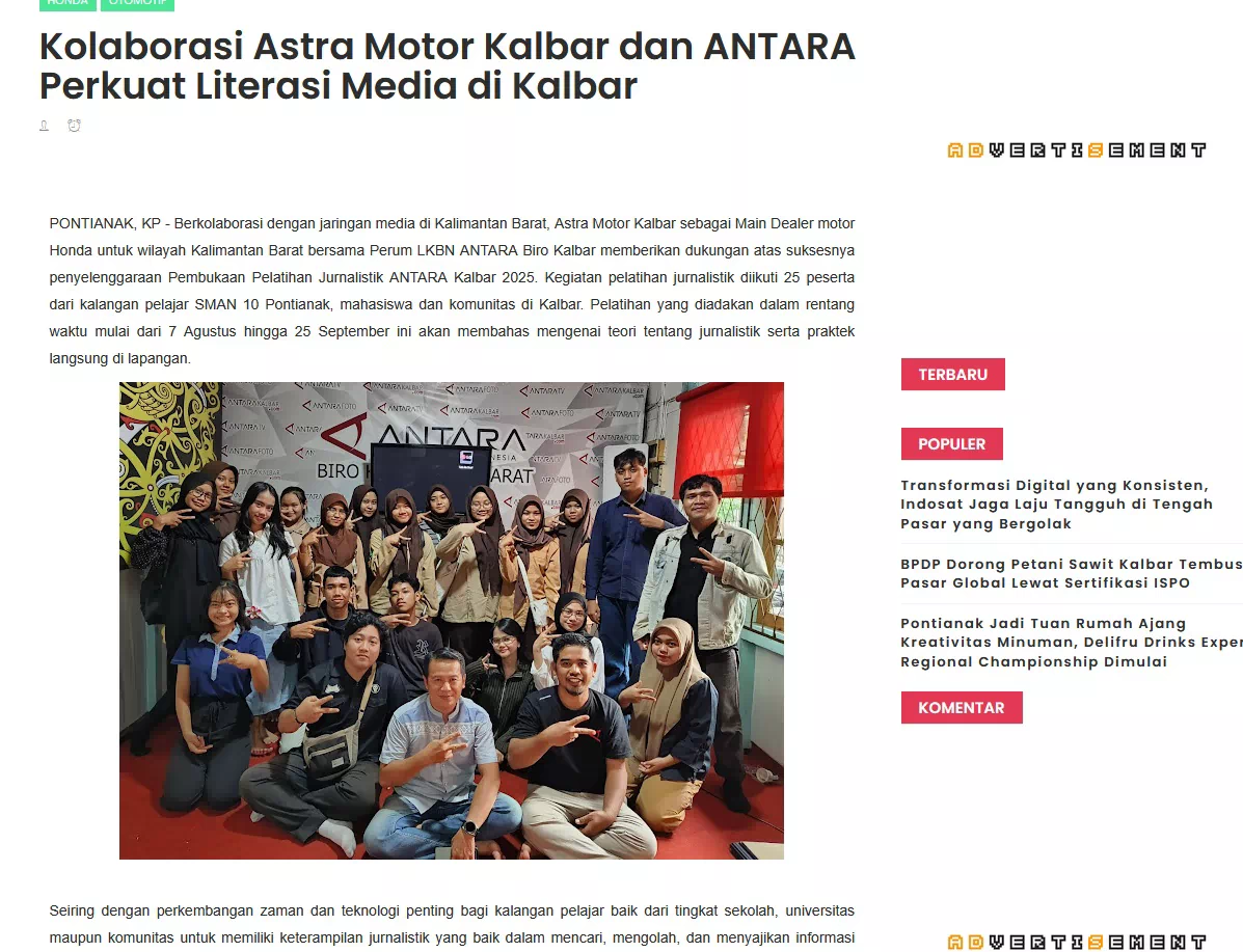 Kolaborasi Astra Motor Kalbar dan ANTARA Perkuat Literasi Media di Kalbar