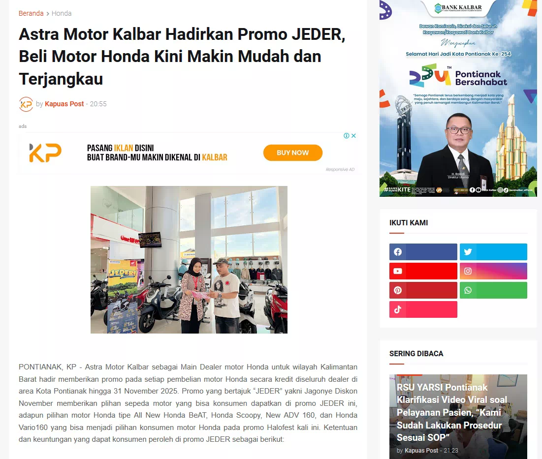 Astra Motor Kalbar Hadirkan Promo JEDER, Beli Motor Honda Kini Makin Mudah dan Terjangkau
