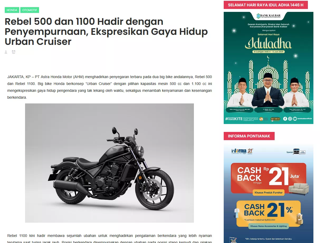 Rebel 500 dan 1100 Hadir dengan Penyempurnaan, Ekspresikan Gaya Hidup Urban Cruiser