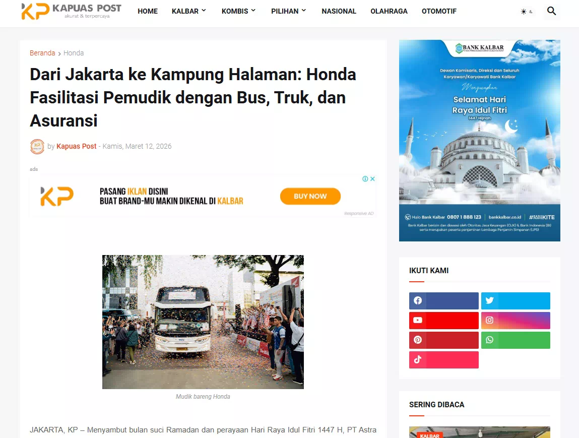 Dari Jakarta ke Kampung Halaman: Honda Fasilitasi Pemudik dengan Bus, Truk, dan Asuransi
