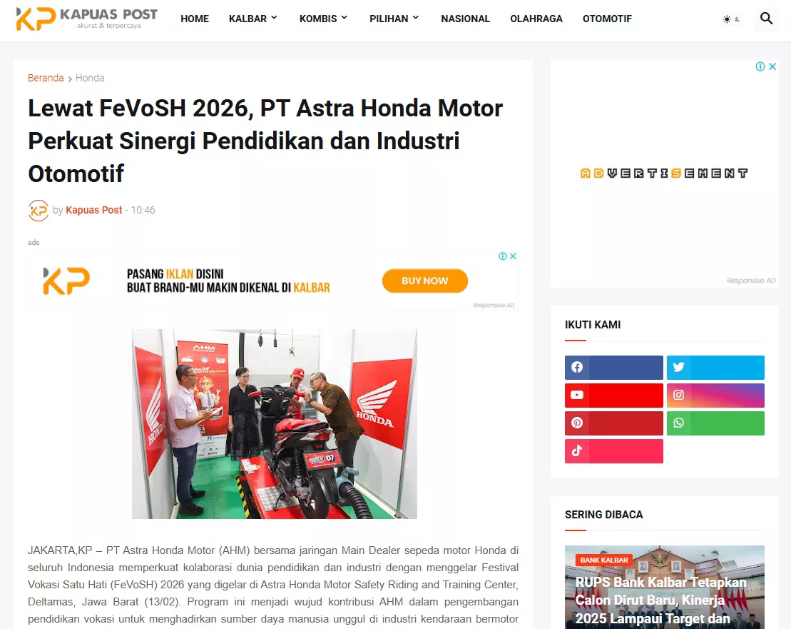 Lewat FeVoSH 2026, PT Astra Honda Motor Perkuat Sinergi Pendidikan dan Industri Otomotif
