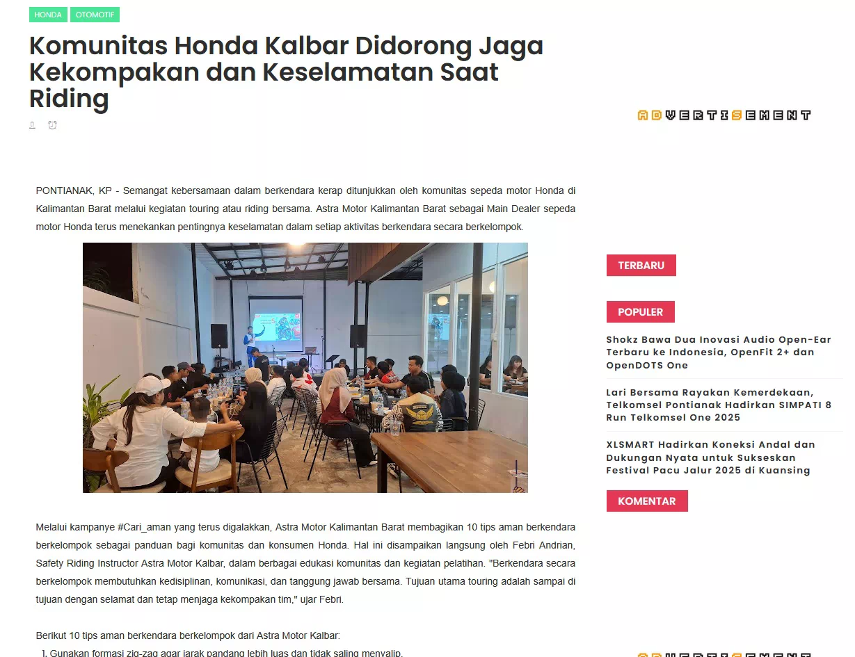 Komunitas Honda Kalbar Didorong Jaga Kekompakan dan Keselamatan Saat Riding
