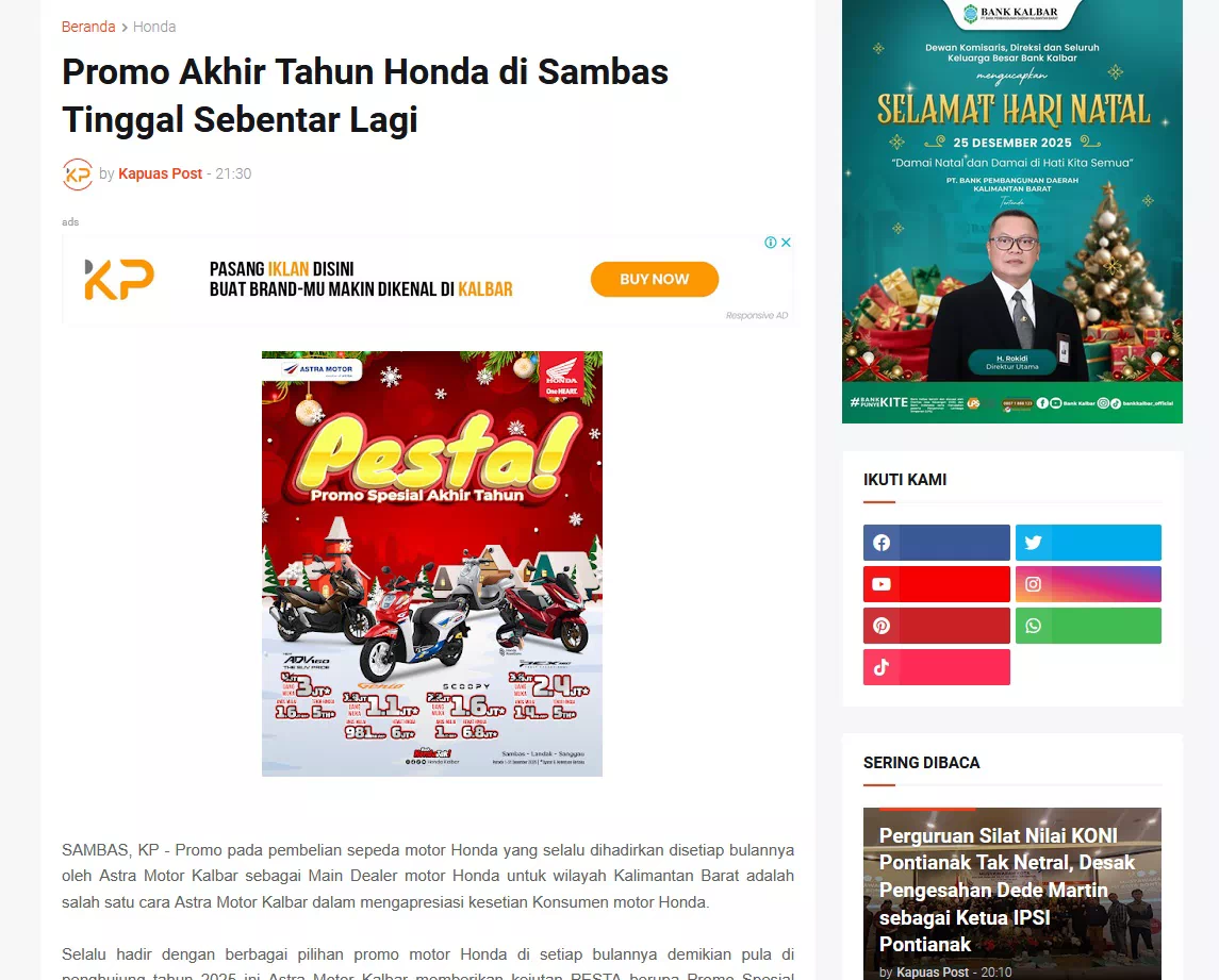 Promo Akhir Tahun Honda di Sambas Tinggal Sebentar Lagi